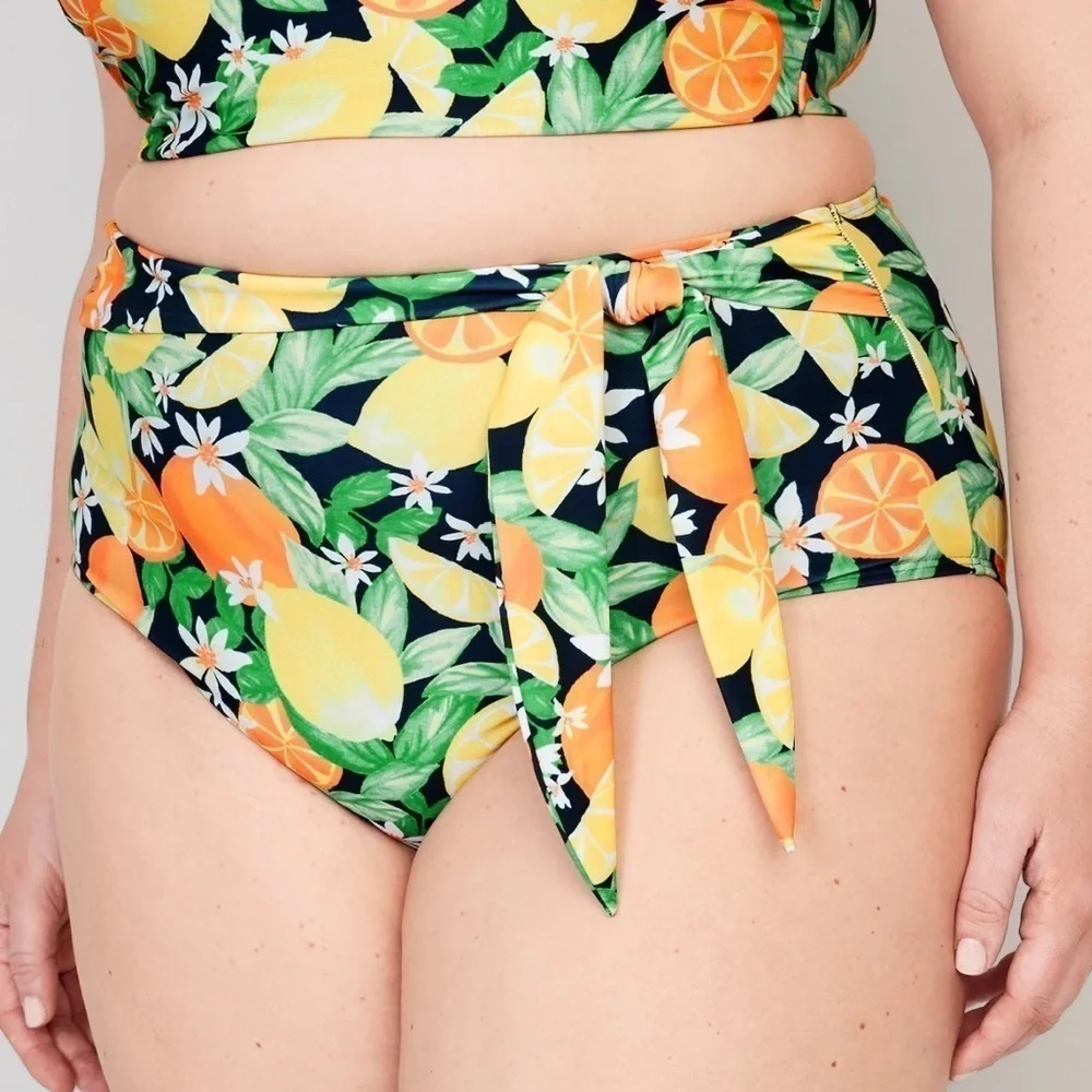 NWT! Fresh squeezed Fun High-Waisted Tie-Waist Bikini Swim Bottoms - Small 🌻